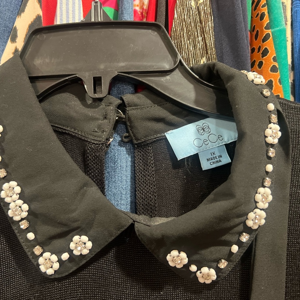 CeCe Black sweater dress with Beaded Accents